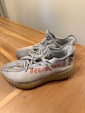 Yeezy Boost 350 V2 Light Grey with Orange Side Text